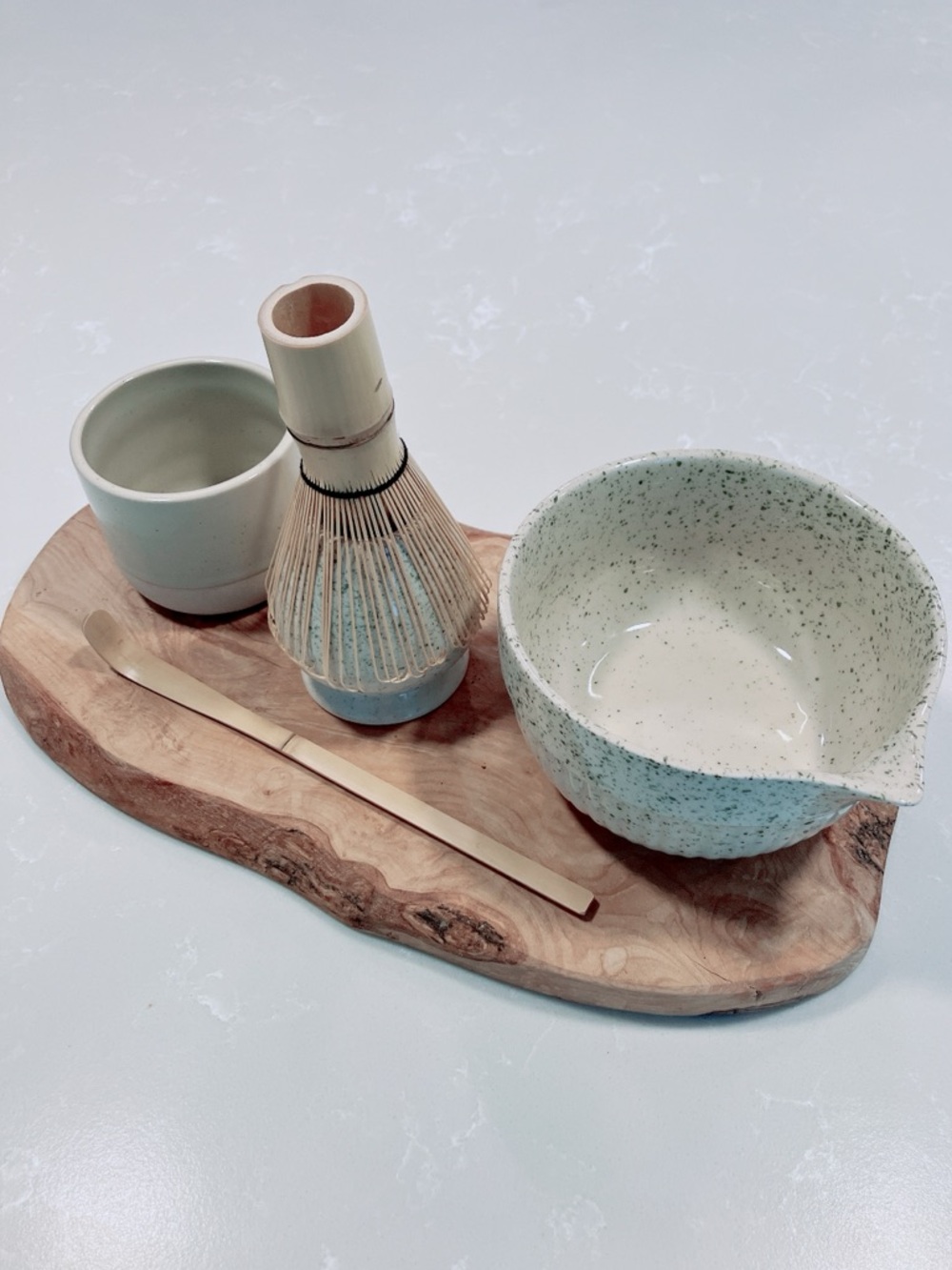 Matcha Set - Ceramic Bowl, Bamboo Whisk and Spoon, Cup, Wood Board